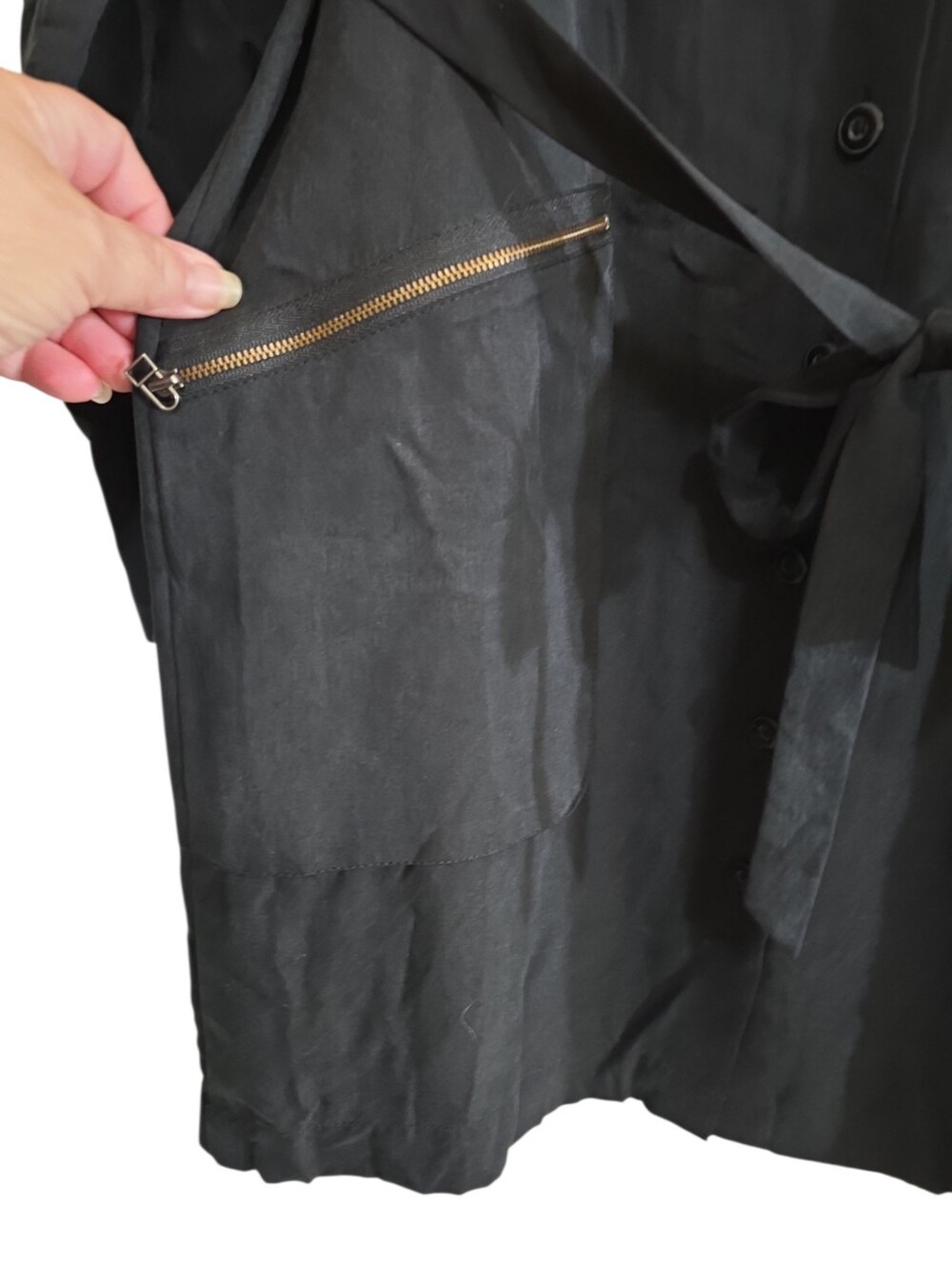 ATM Anthony Thomas Melillo Black Belted Shirt Dress Medium Cargo Utility Tencel - Picture 4 of 10